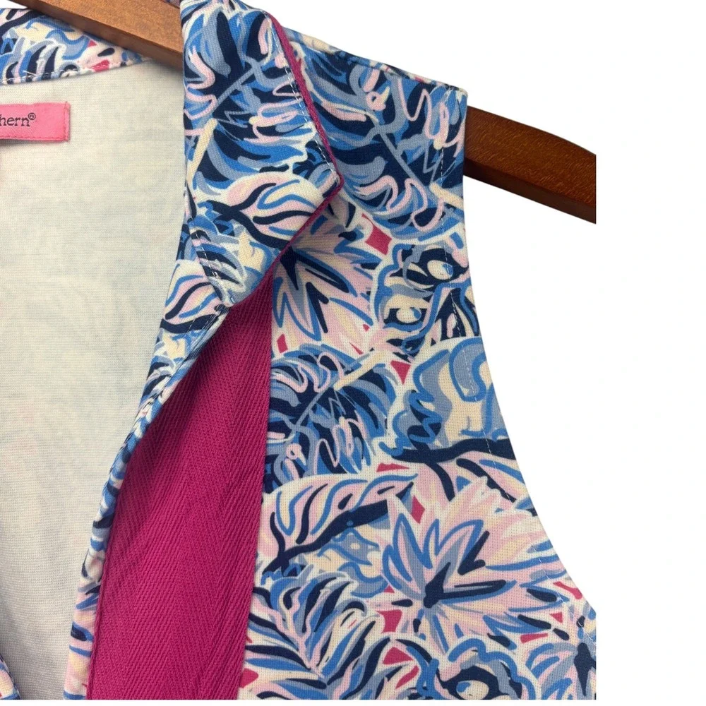 Simply Southern Womens S Tropical Print Sleeveless Golf Polo Shift Dress Pink